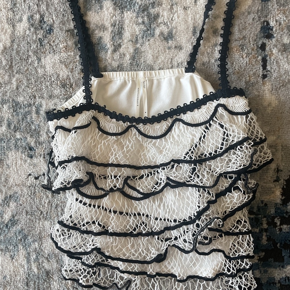 Anthropology Black and White Lace Ruffle Top worn once